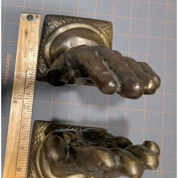 Praying Hands Brass Bookends By Gossa 8" Tall Pair Vintage Home Office Decor - Picture 10 of 15